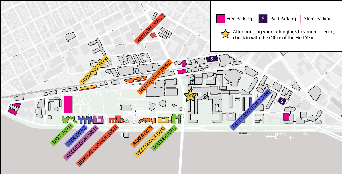 Map of residence and parking lot locations